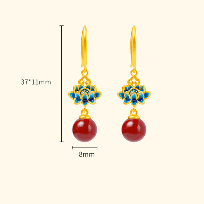Buddha Stones Cinnabar 925 Sterling Silver Enamel Lotus Drop Earrings - image 10