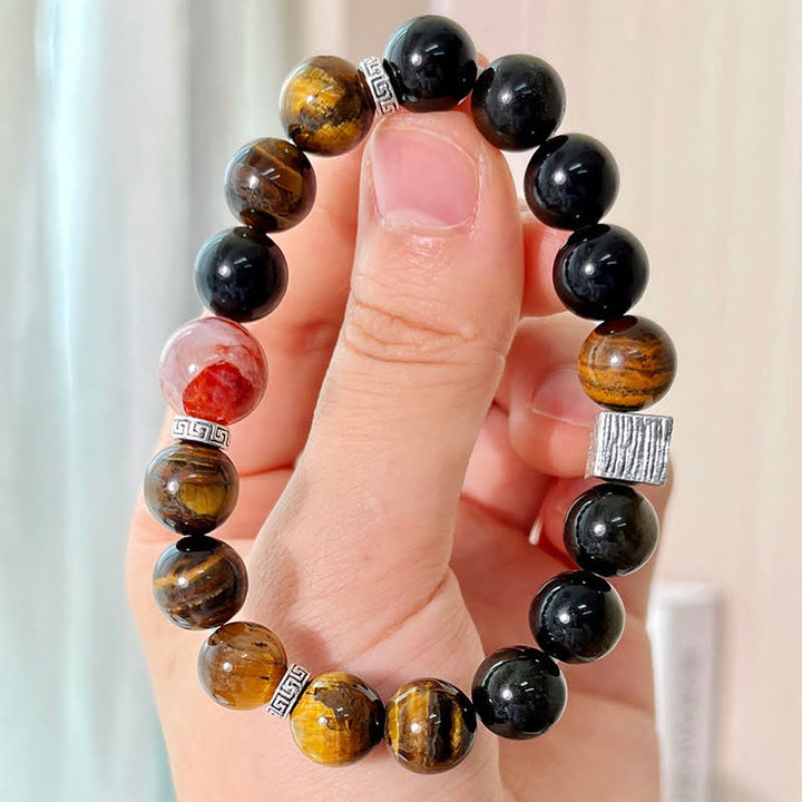 Buddha Stones Tiger Eye Gold Sheen Obsidian Inclusion Quartz Bead Protection Bracelet - image 9