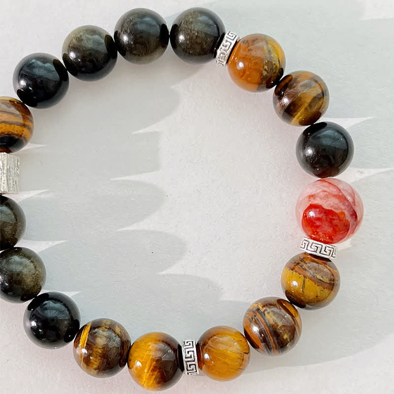 Buddha Stones Tiger Eye Gold Sheen Obsidian Inclusion Quartz Bead Protection Bracelet - image 2