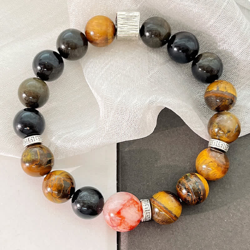 Buddha Stones Tiger Eye Gold Sheen Obsidian Inclusion Quartz Bead Protection Bracelet - image 1