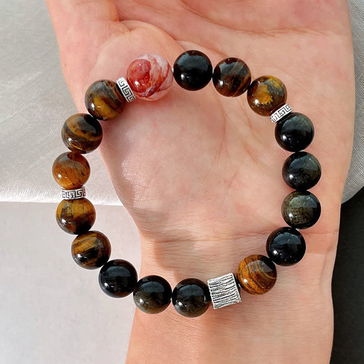 Buddha Stones Tiger Eye Gold Sheen Obsidian Inclusion Quartz Bead Protection Bracelet - image 3
