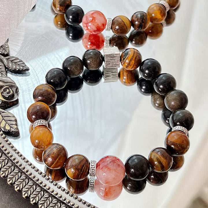 Buddha Stones Tiger Eye Gold Sheen Obsidian Inclusion Quartz Bead Protection Bracelet - image 11