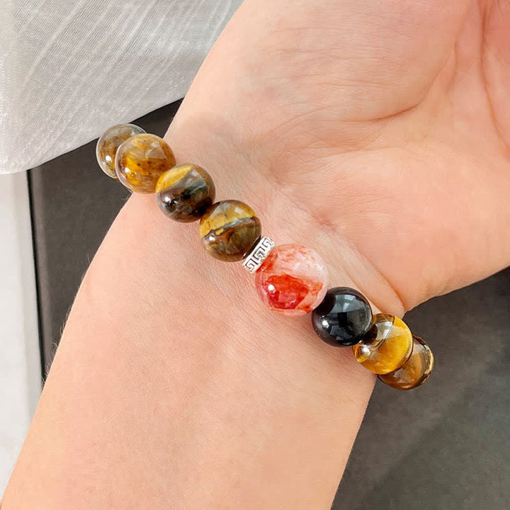 Buddha Stones Tiger Eye Gold Sheen Obsidian Inclusion Quartz Bead Protection Bracelet - image 10