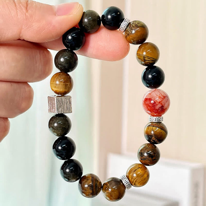 Buddha Stones Tiger Eye Gold Sheen Obsidian Inclusion Quartz Bead Protection Bracelet - image 4