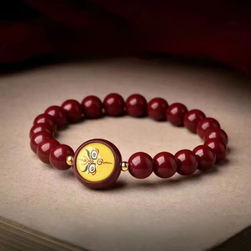 Buddha Stones Natural Cinnabar Five Directions Gods Of Wealth Blessing Bracelet - 8mm Yellow Jambhala(Wrist Circumference 15-16cm) - Cinnabar - image 1