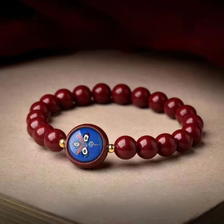 Buddha Stones Natural Cinnabar Five Directions Gods Of Wealth Blessing Bracelet - 8mm Black Jambhala(Wrist Circumference 15-16cm) - Cinnabar - image 9