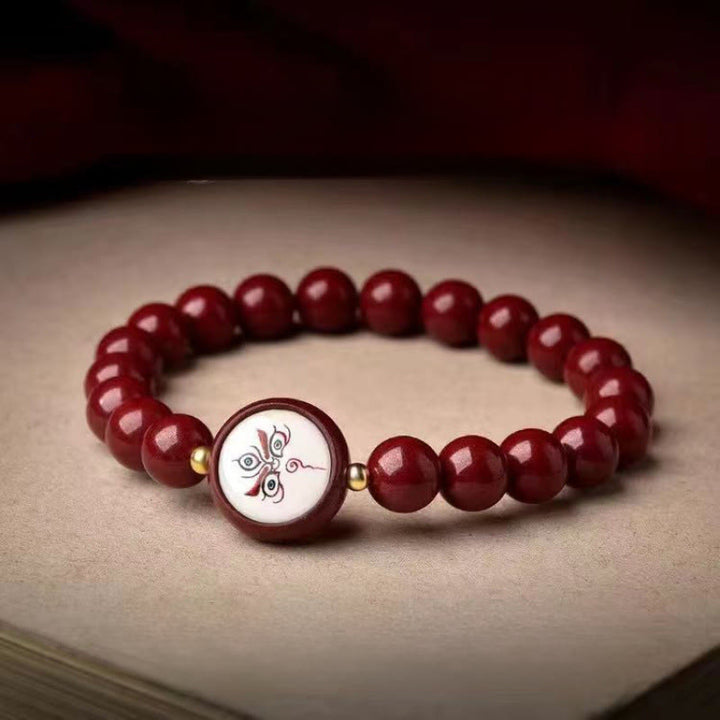 Buddha Stones Natural Cinnabar Five Directions Gods Of Wealth Blessing Bracelet - 8mm White Jambhala(Wrist Circumference 15-16cm) - Cinnabar - image 7