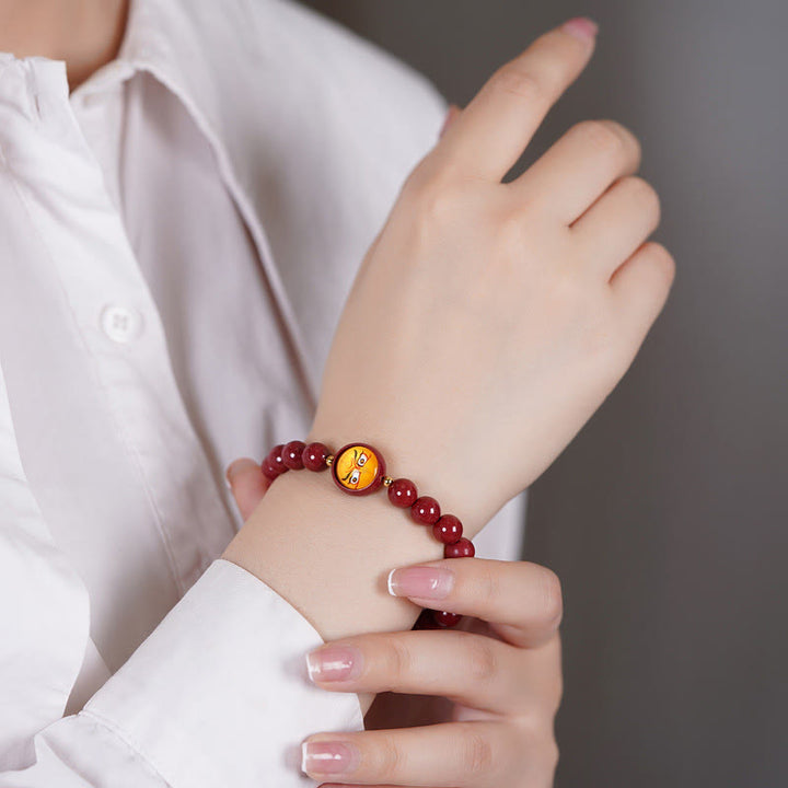 Buddha Stones Natural Cinnabar Five Directions Gods Of Wealth Blessing Bracelet - image 2