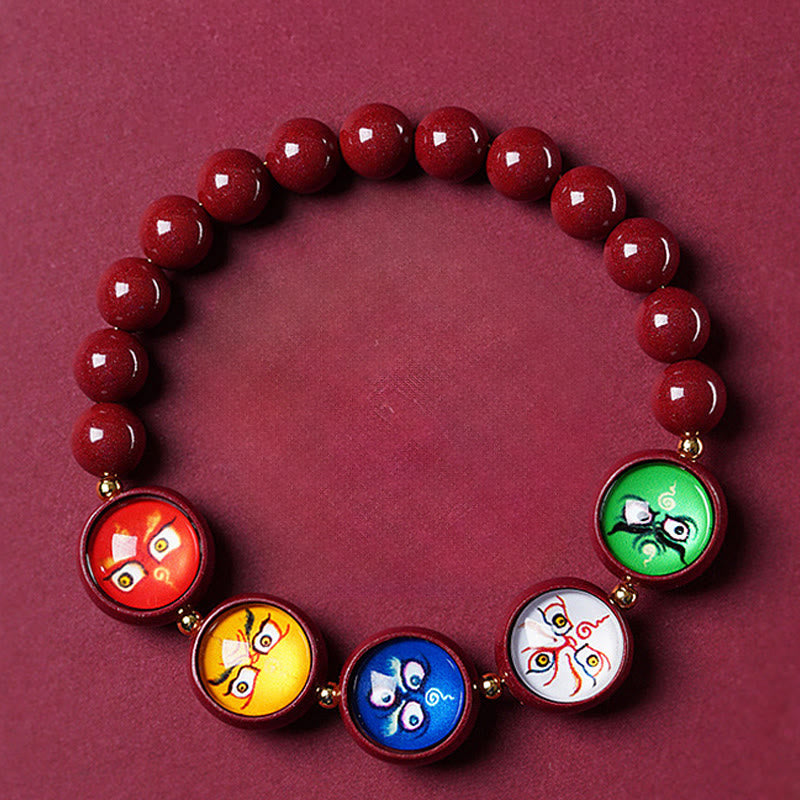 Buddha Stones Natural Cinnabar Five Directions Gods Of Wealth Blessing Bracelet - image 16