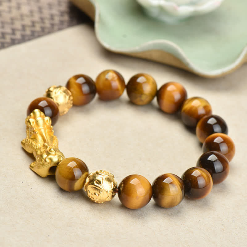 Buddha Stones Natural Tiger Eye Pixiu Fu Character Om Mani Padme Hum Bead Courage Bracelet - image 12