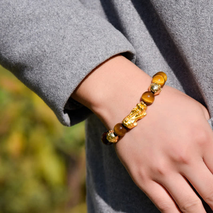 Buddha Stones Natural Tiger Eye Pixiu Fu Character Om Mani Padme Hum Bead Courage Bracelet - image 14