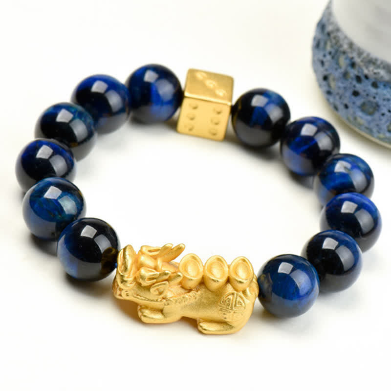 Buddha Stones Natural Tiger Eye Pixiu Fu Character Om Mani Padme Hum Bead Courage Bracelet - Blue Tiger Eye Yuanbao Pixiu(Wrist Circumference:17–18 cm) - image 23