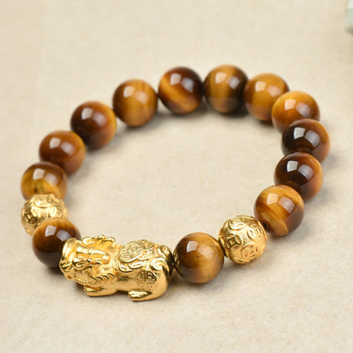 Buddha Stones Natural Tiger Eye Pixiu Fu Character Om Mani Padme Hum Bead Courage Bracelet - image 16