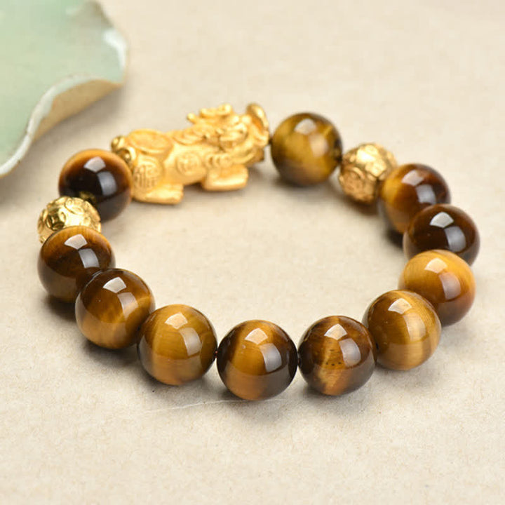 Buddha Stones Natural Tiger Eye Pixiu Fu Character Om Mani Padme Hum Bead Courage Bracelet - image 2