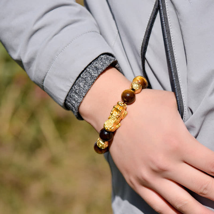 Buddha Stones Natural Tiger Eye Pixiu Fu Character Om Mani Padme Hum Bead Courage Bracelet - image 3