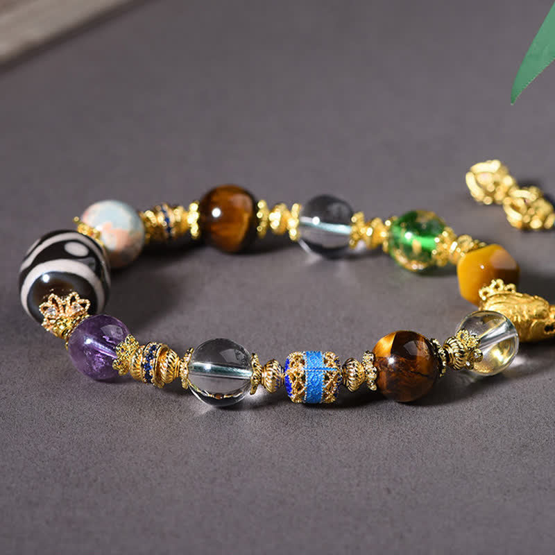 Buddha Stones Natural Dzi Beads Amethyst Tiger Eye Bead Health Bracelet - image 10