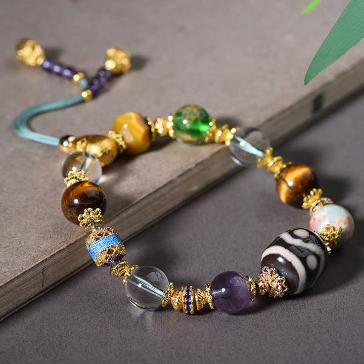 Buddha Stones Natural Dzi Beads Amethyst Tiger Eye Bead Health Bracelet - image 4