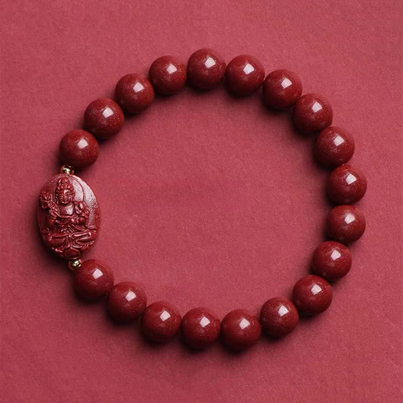 Buddha Stones The Chinese Zodiac Natal Buddha Cinnabar Blessing Bracelet - Horse-Mahasattva Bodhisattva(Wrist Circumference:15-16cm) - image 0