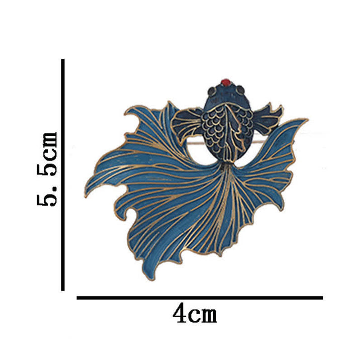 Buddha Stones Cloisonné Enamel Elegant Blue Koi Fish Brooch - image 6