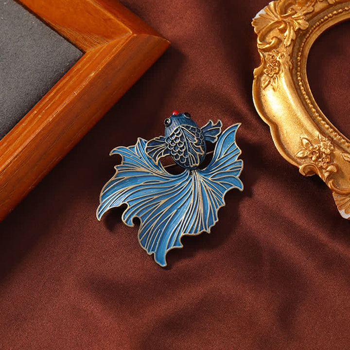 Buddha Stones Cloisonné Enamel Elegant Blue Koi Fish Brooch - image 1