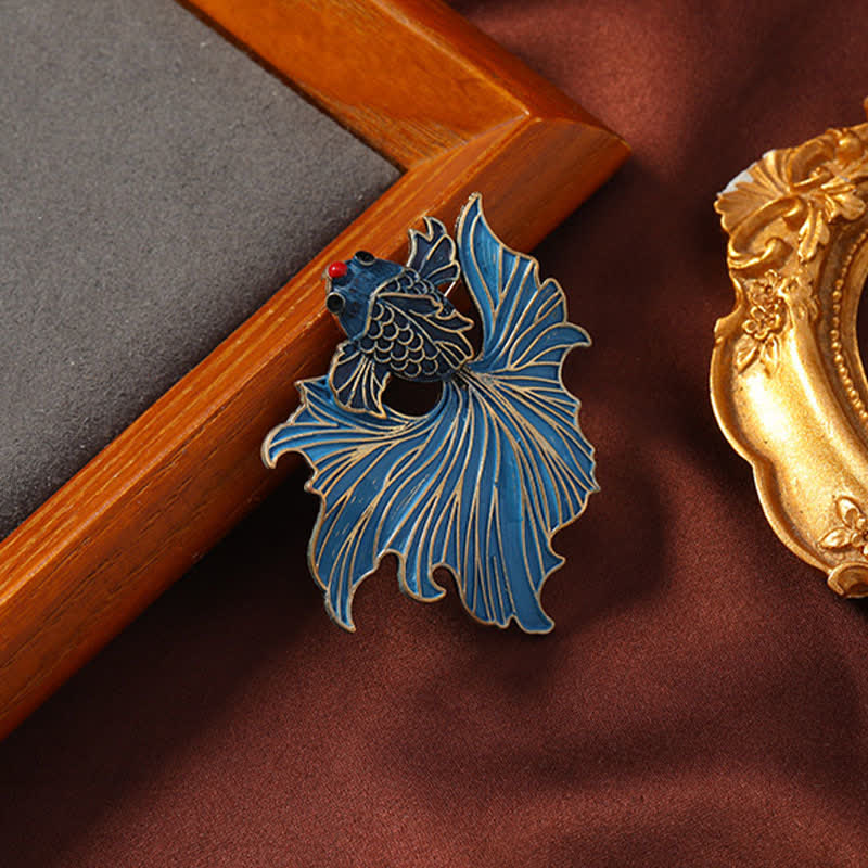 Buddha Stones Cloisonné Enamel Elegant Blue Koi Fish Brooch - image 2