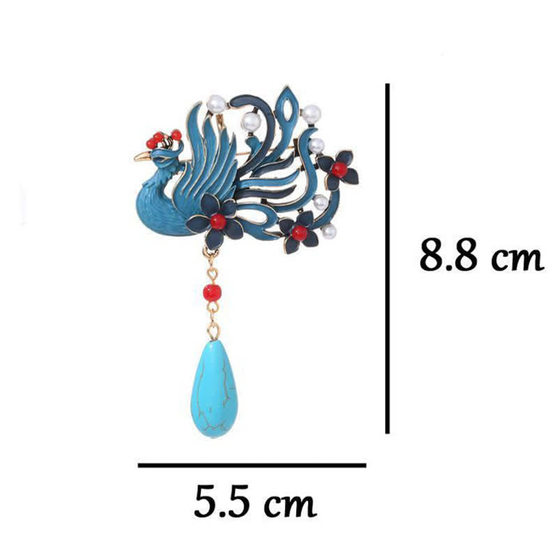 Buddha Stones Blue Phoenix Flower Pearl Turquoise Brooch - image 6