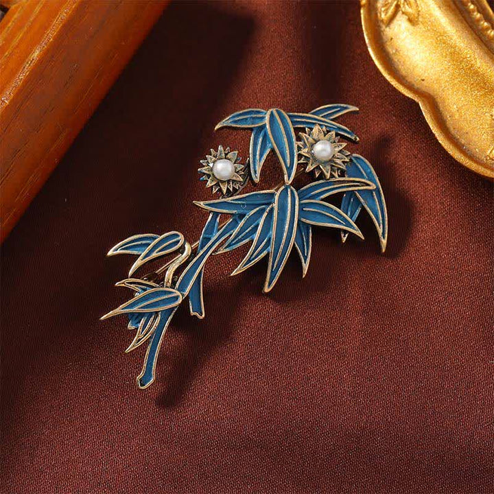 Buddha Stones Cloisonné Enamel Blue Bamboo Elegant Brooch - Blue Bamboo 5*2.5cm - image 0