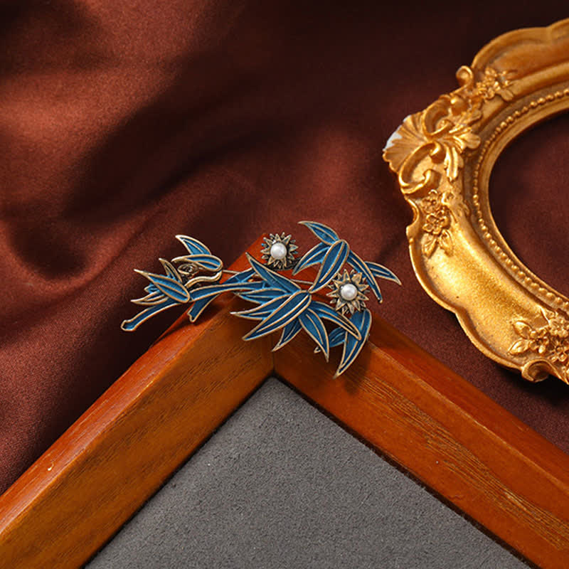 Buddha Stones Cloisonné Enamel Blue Bamboo Elegant Brooch - image 3