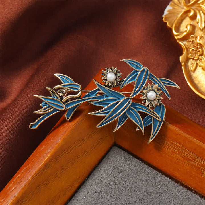 Buddha Stones Cloisonné Enamel Blue Bamboo Elegant Brooch - image 1