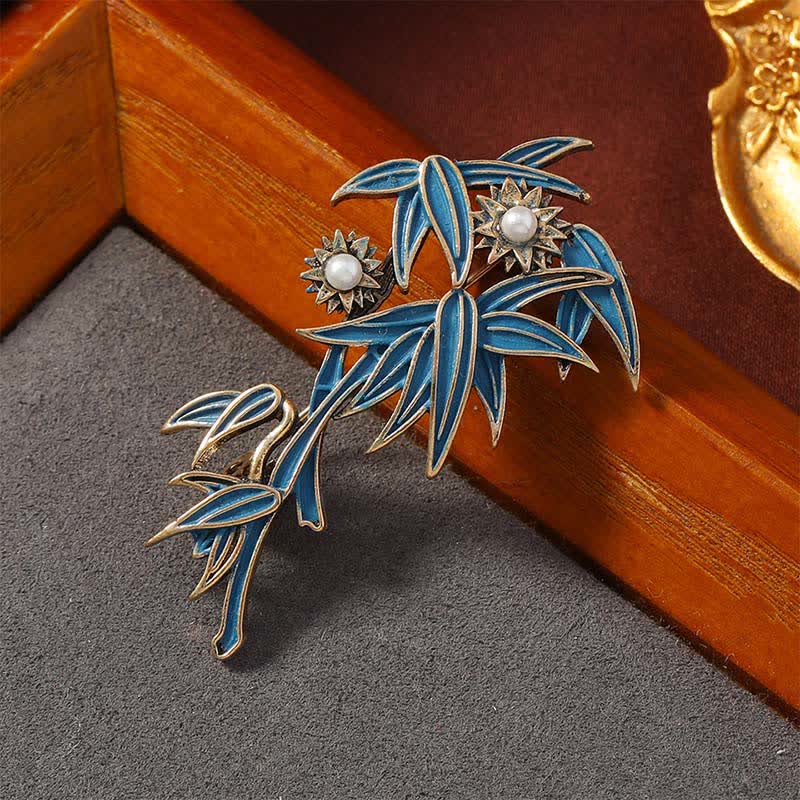 Buddha Stones Cloisonné Enamel Blue Bamboo Elegant Brooch - image 2