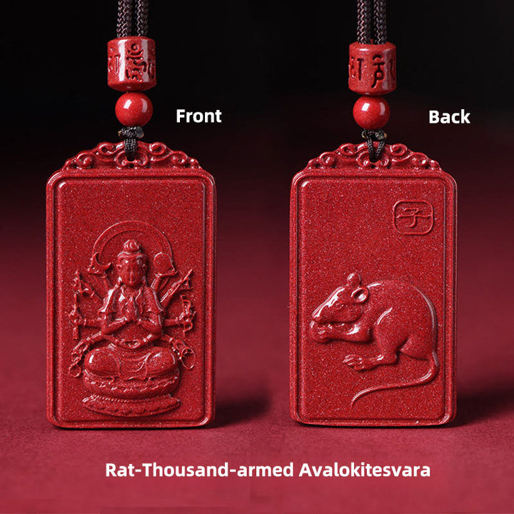 Buddha Stones The Chinese Zodiac Natal Buddha Cinnabar Blessing Necklace Pendant - Rat-Thousand-armed Avalokitesvara - 19*34mm - image 6