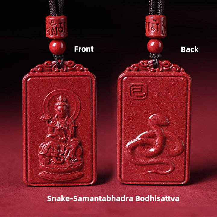 Buddha Stones The Chinese Zodiac Natal Buddha Cinnabar Blessing Necklace Pendant - Snake-Samantabhadra Bodhisattva - 19*34mm - image 18