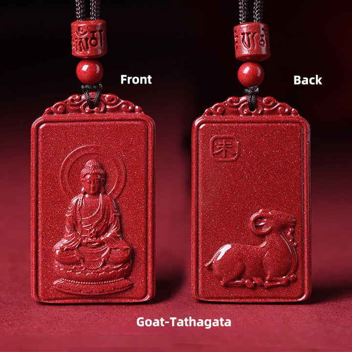 Buddha Stones The Chinese Zodiac Natal Buddha Cinnabar Blessing Necklace Pendant - Goat-Tathagata - 19*34mm - image 19
