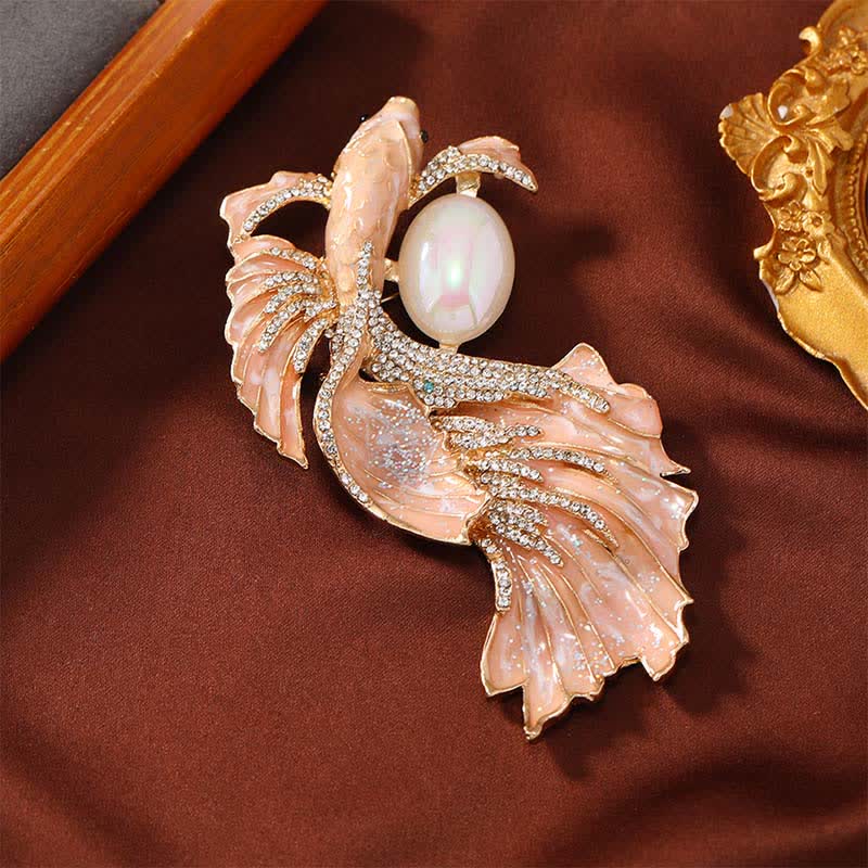 Buddha Stones Glazed Koi Fish Pearl Brooch - Orange Koi Fish 5.6*10.3cm - image 0