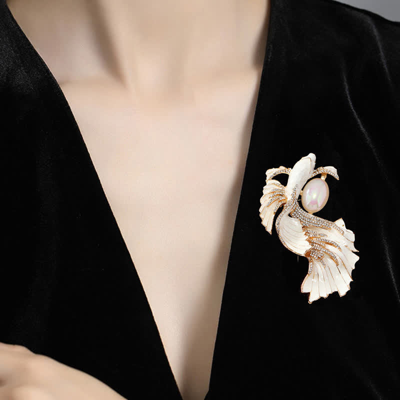 Buddha Stones Glazed Koi Fish Pearl Brooch - image 6