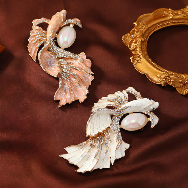 Buddha Stones Glazed Koi Fish Pearl Brooch - image 9