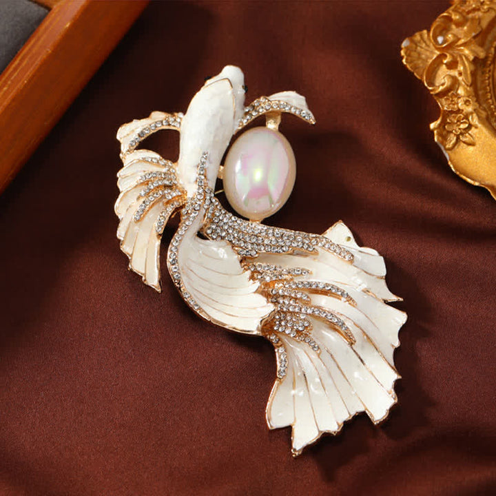Buddha Stones Glazed Koi Fish Pearl Brooch - White Koi Fish 5.6*10.3cm - image 2