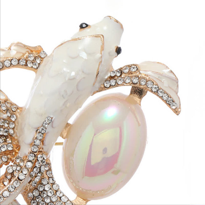 Buddha Stones Glazed Koi Fish Pearl Brooch - image 3