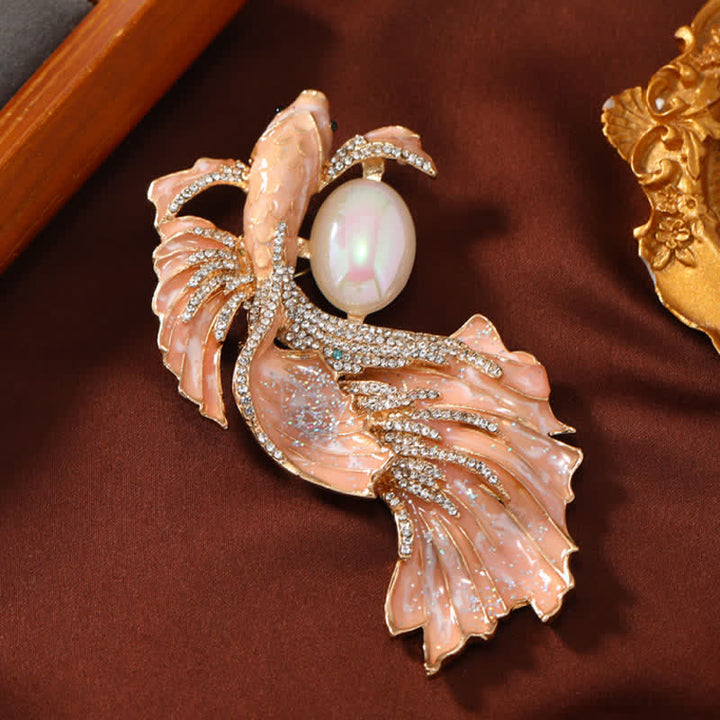 Buddha Stones Glazed Koi Fish Pearl Brooch - image 1