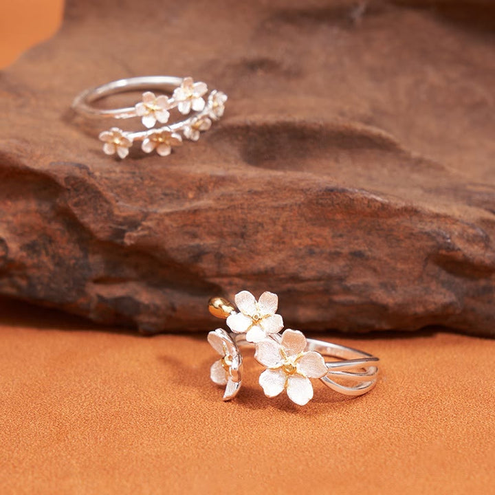 Buddha Stones 925 Sterling Silver Iris Flower Design Protection Adjustable Ring - image 5
