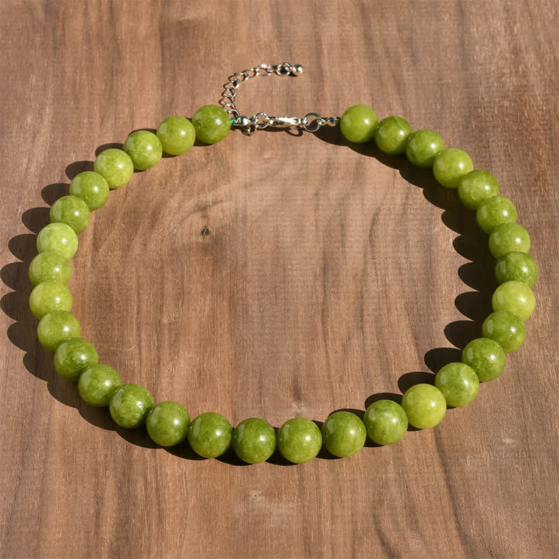 Buddha Stones 12mm Natural Crystal Aquamarine Tourmaline Bead Healing Necklace - Natural Peridot(Color May Vary) - image 11