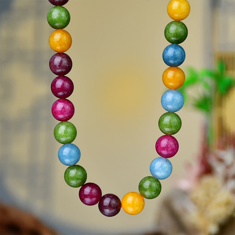 Buddha Stones 12mm Natural Crystal Aquamarine Tourmaline Bead Healing Necklace - image 4
