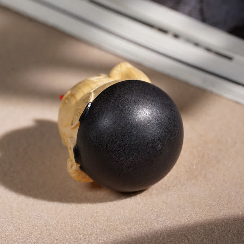 Buddha Stones Attract Wealth Mini Lucky Cat Ebony Beech Wood Carved Protection Decoration 4.7*4cm - image 7