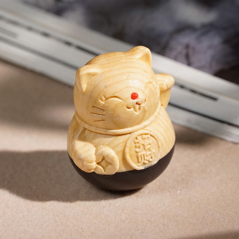 Buddha Stones Attract Wealth Mini Lucky Cat Ebony Beech Wood Carved Protection Decoration 4.7*4cm - image 4