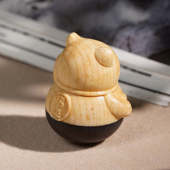 Buddha Stones Attract Wealth Mini Lucky Cat Ebony Beech Wood Carved Protection Decoration 4.7*4cm - image 6