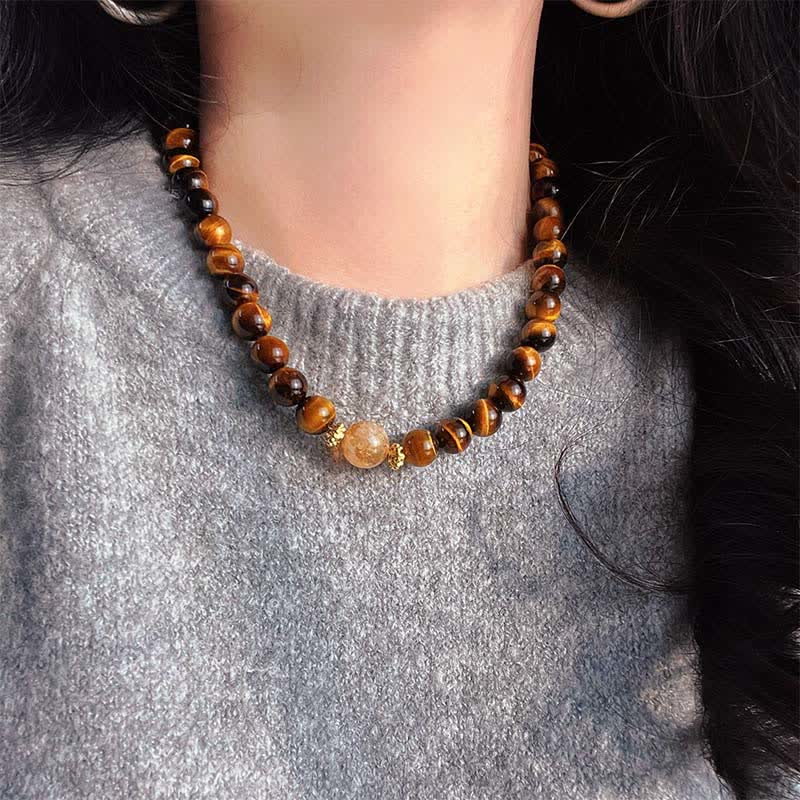 Buddha Stones Natural Tiger Eye Citrine Bead Courage Necklace - image 7