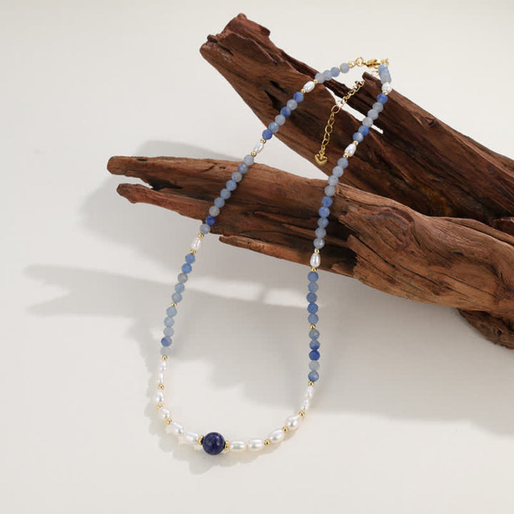 Buddha Stones Natural Blue Aventurine Lapis Lazuli Pearl Bead Concentration Necklace - image 10