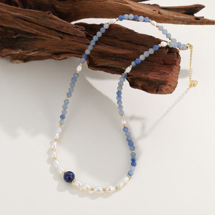 Buddha Stones Natural Blue Aventurine Lapis Lazuli Pearl Bead Concentration Necklace - image 9