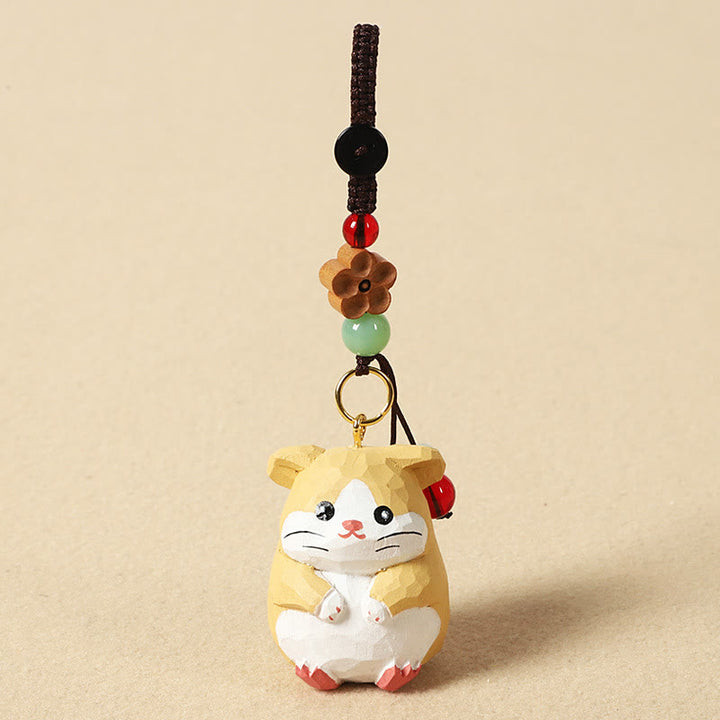 Buddha Stones Chinese Zodiac Linden Wood Engraved Plum Blossom Peace Safe Om Mani Padme Hum Positive Key Chain - Rat 4cm(Color Shape and Size May vary) - Plum Blossom - image 8