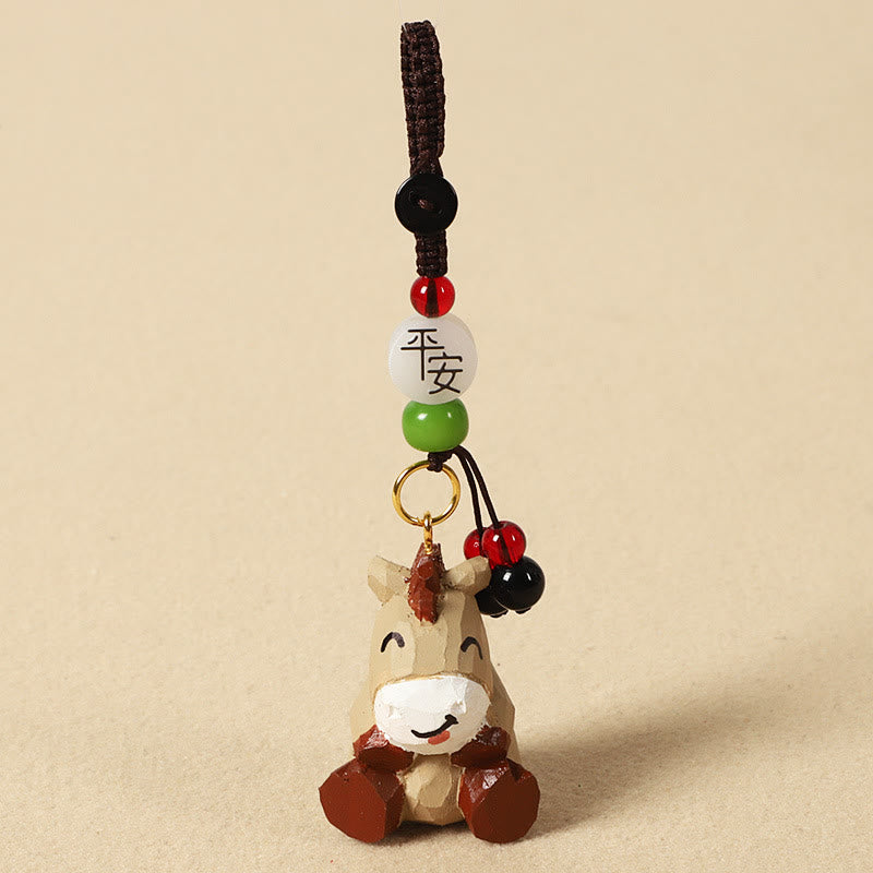 Buddha Stones Chinese Zodiac Linden Wood Engraved Plum Blossom Peace Safe Om Mani Padme Hum Positive Key Chain - Horse 4cm(Color Shape and Size May vary) - Peace & Safe - image 2